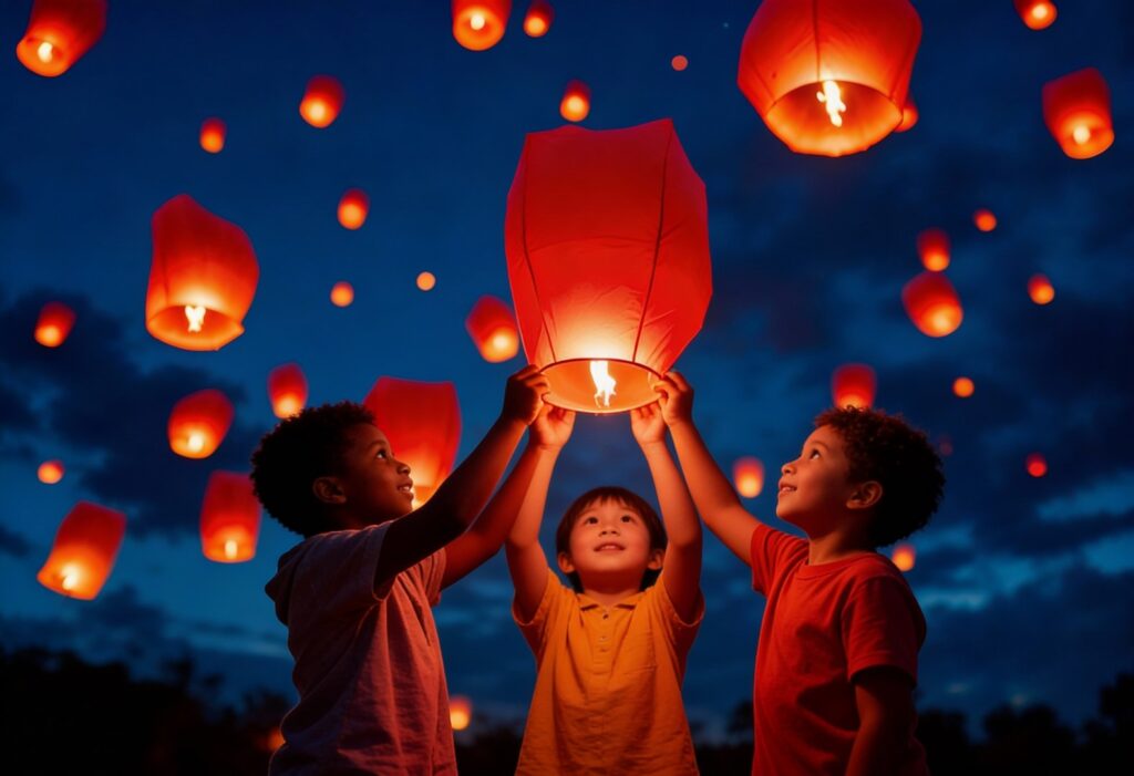 La fête des lampions avant le spectacle de Millétoiles